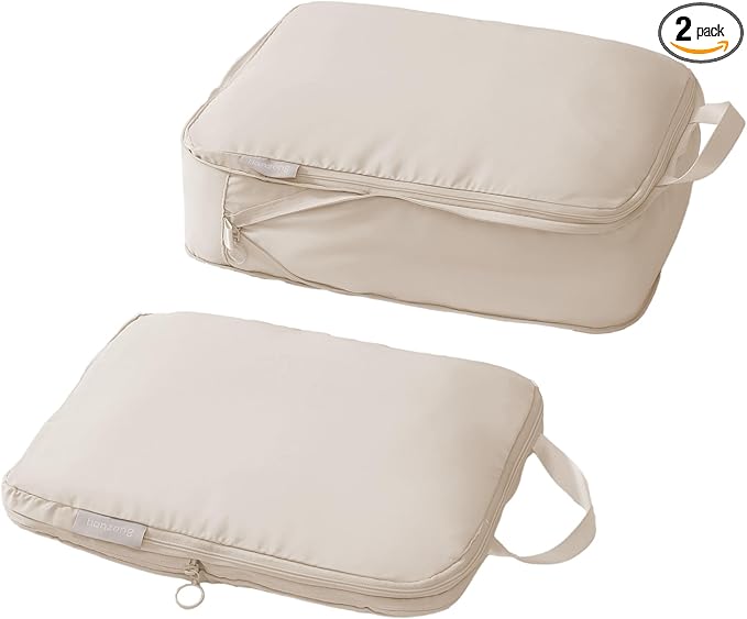tianzong Compression Packing Cubes for Suitcases, Luggage Organizer Bags Set for Travel (Beige, 2 Pack Large)