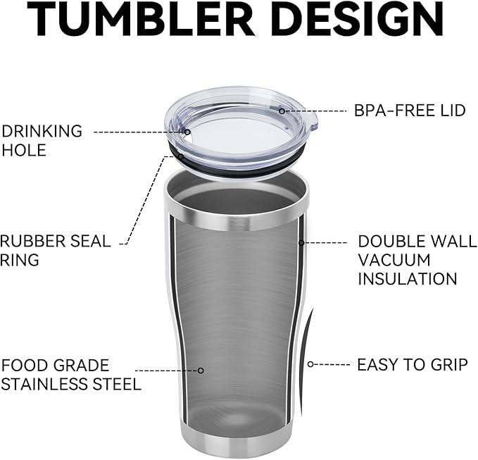 DOMICARE 20oz Tumbler with Lid Stainless Steel Tumblers Bulk, Double Wall Vacuum Insulated Coffee Travel Mug Powder Coated Tumbler, White