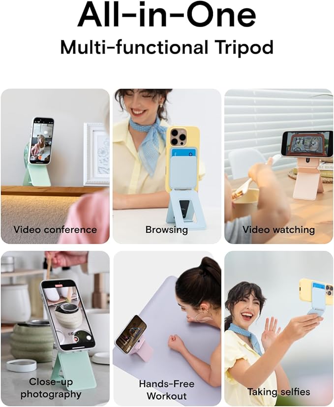 MOFT Phone Tripod Wallet for iPhone, Mulit-Angles, Lightweight & Portable Phone Stand, MOVAS Vegan Leather Magnetic Wallet, Strong Magnets, NFC Card Holder,Travel Essential, Blush (with Card Slot)