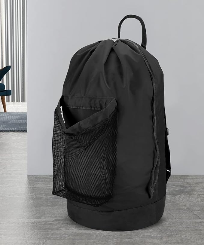 Dalykate Backpack Laundry Bag, Laundry Backpack with Shoulder Straps and Mesh Pocket Durable Nylon Clothes Hamper Bag with Drawstring Closure for College, Travel, Laundromat, Apartment