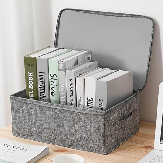 ANMINY Storage Bins with Zipper Lids 13 Qt Lidded Fabric Storage Boxes Baskets Cubes with Handles Collapsible Washable Cotton Linen Closet Shelf Clothes Organizer Containers - Gray, Small