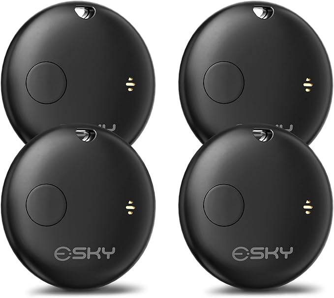 Esky Bluetooth Tracker Tag-4 Pack, Smart Luggage Tracker Compatible with Apple Find My APP (Only for iOS, Not for Android), Key Finder and Item Locator for Luggage, Backpack, Suitcases, Pets, Wallet