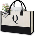 TOPDesign Embroidery Initial Canvas Tote Bag, Personalized Present Bag, Suitable for Wedding, Birthday, Beach, Holiday, is a Great Gift for Women, Mom, Teachers, Friends, Bridesmaids (Letter Q)