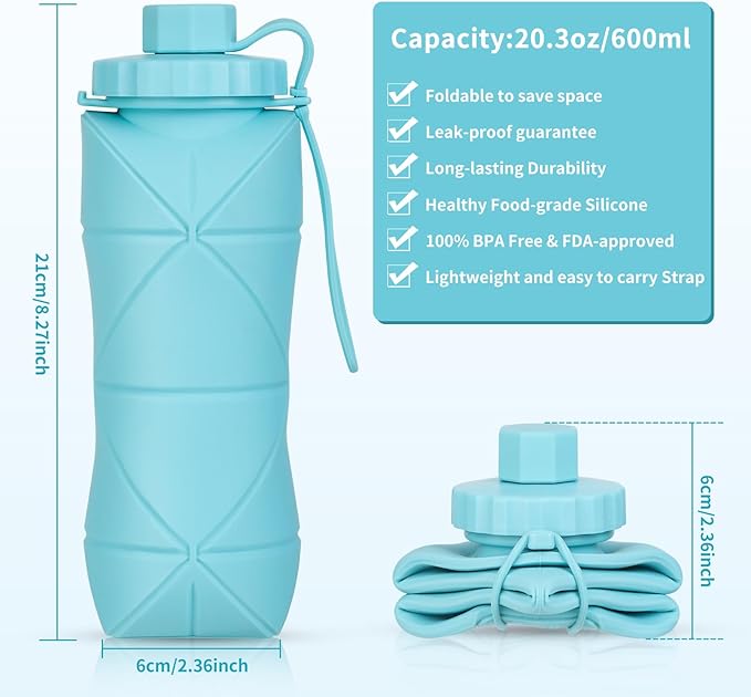 Silicone Collapsible Water Bottles,Lightweight Reusable Leakproof For Traveling Camping Hiking Cycling Sports Outdoor,Foldable Portable Travel Water Bottle 600ML Pink 1Pack.