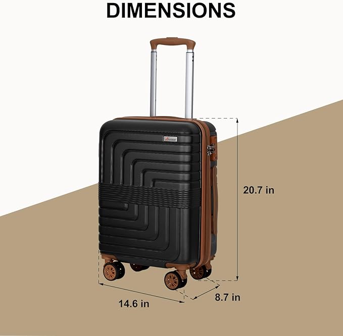 Romswi Expandable 20" Carry On Luggage,Hardshell Suitcase with Double Spinner Wheels for 20% More Space, Airline Approved Lightweight Hardside Luggage, Scratch-Resistant & YKK Zipper,Black