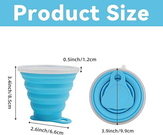2 Pack Collapsible Silicone Travel Cups with Lids Portable Folding Camping Cups (Blue & Orange)