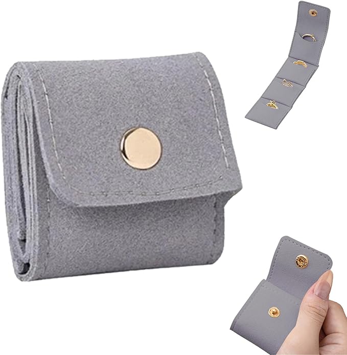 Mini Travel Jewelry Bag - Small Foldable Jewelry Case & Organizer Pouch with Snap Closure, Soft Fabric for Tangle-Free Necklaces Rings Earrings, Portable Storage Holder for Women Gift (Pink x 1)