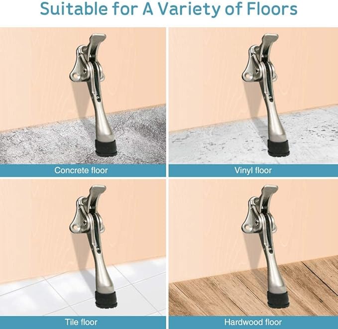 Door Stopper, One-Touch semi-Automatic Metal Door Stopper, with Non-Slip Rubber Tip for Wood, Concrete, Tiled, and Carpeted Floors (4inch x 2pack, Black)