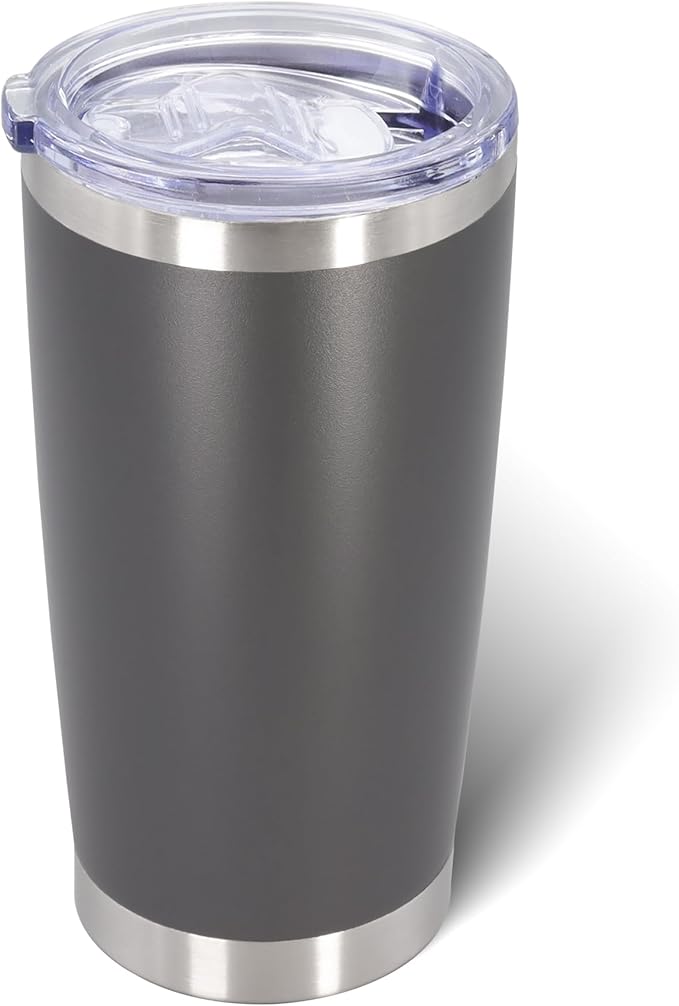 20oz Tumbler Bulk Stainless Steel Tumblers with Lid Vacuum Insulated Double Wall Travel Coffee Mug Powder Coated Tumbler Cup for Hot and Cold Drinks(Grey, 1 pack)