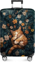 ANNA QUEEN Peaceful Cat Luggage Cover, Sleeping Cat with Floral Design, Stretchable, Washable Travel Sleeve for 32-34 Inch Luggage