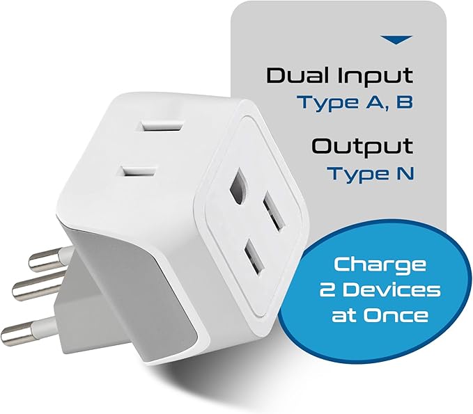 Ceptics Brazil Travel Adapter Plug with Dual Usa Input - Type N (3 Pack - Ultra Compact - Safe Grounded Perfect for Cell Phones, Laptops, Camera Chargers and More - Power Plug (CT-11C)