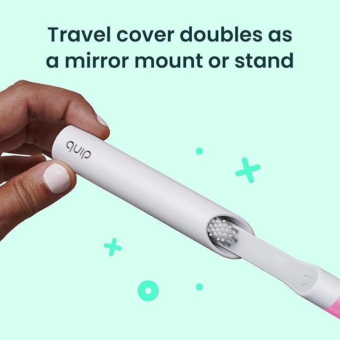 Quip Sonic Toothbrush for Adults with Timer - Includes Extra Brush Head and Travel Cover Mount - Electric, Soft Bristle Refill Head, Plastic Handle, 3 Month Battery Life - Travel Toothbrush - Magenta