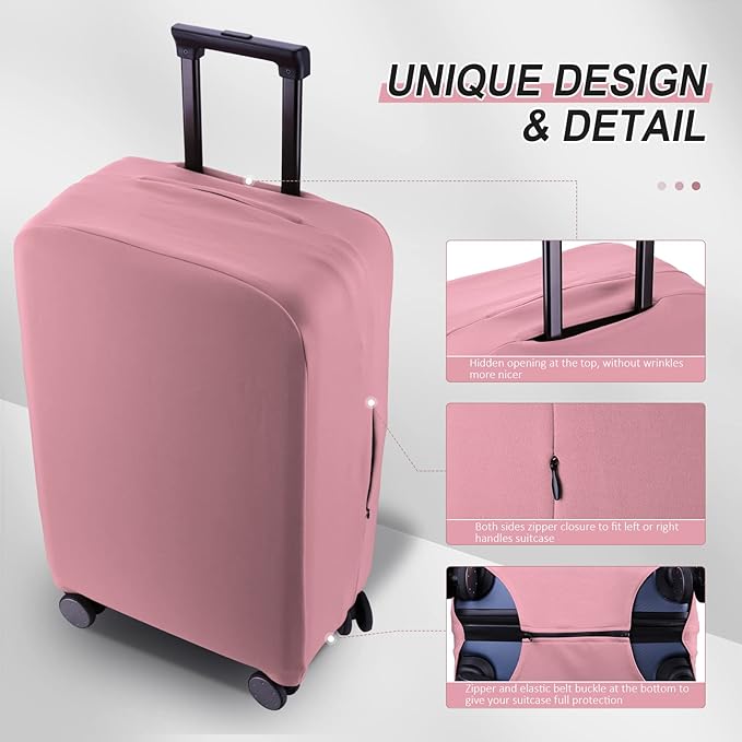 Travel Luggage Cover Suitcase Protector Scratch-Resistant Fit 19-31 Inch Suitcase, Not Included Suitcase (Pink, L(26-27 inch))