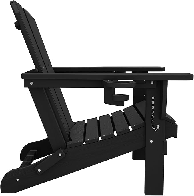 SERWALL HDPE Folding Adirondack Chair with Dual Cup Holder - Composite Adirondack Chair Set of 8- Black