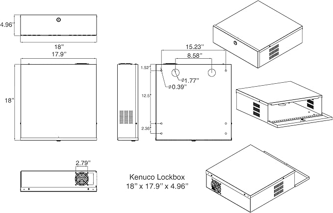 Kenuco White Heavy Duty 16 Gauge Steel DVR Security Lockbox with Fan (BK 18'' X 17.9'' X 4.96'')