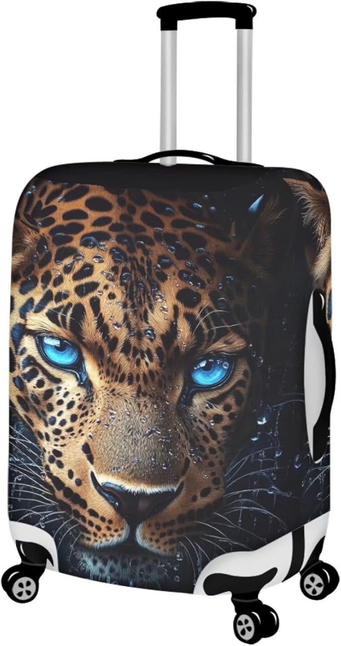 Cool Laopard Luggage Cover Universal Fit 22-25 Inch, Animal Print, Polyester+Spandex, Water Resistant, Spinner Wheels, Stretchable Strap, Travel Accessory - Suitcase Cover