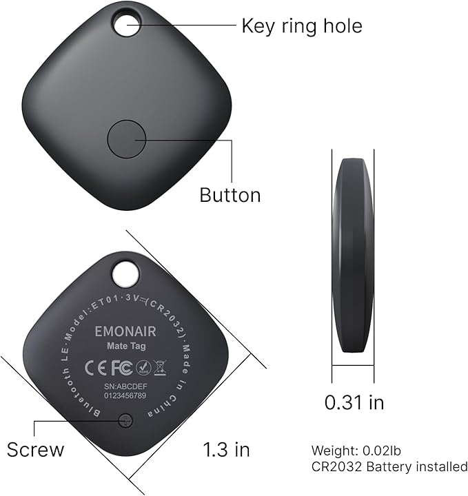 Air Tracker Tags-1 Pack, Bluetooth Tracker Works with Apple Find My APP (iOS Only, Not for Android), Keys Finder, Item Locator for Keys, Luggage, Backpack, Bags, Wallet, Replaceable Battery