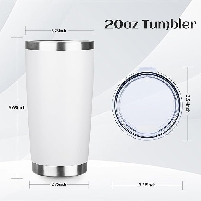 StarSpeed 20oz Tumbler Bulk with Lid, Stainless Steel Insulated Tumblers Double Wall Vacuum Insulated Travel Mug, Powder Coated Coffee Cups for Hot and Cold Drinks(White,1)