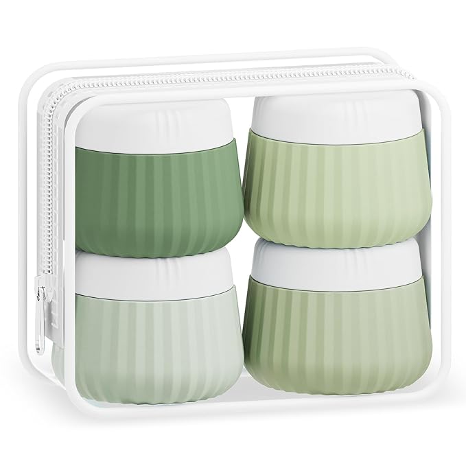 Travel Containers for Toiletries 4 Pack, TSA Approved Travel Size Toiletries, With Clear Bag Leak Proof Silicone Jars, Creams Jars Carrying Small Items