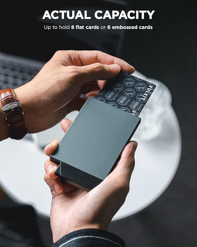 VULKIT Pop up Card Holder Minimalist Credit Card Holder RFID Blocking Slim Metal Card Case for Men or Women(Space Grey)