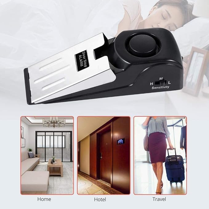 TOWODE Door Stop Alarm with 120DB Siren Door Stop for Home & Travel (Black) (Pack of 4)