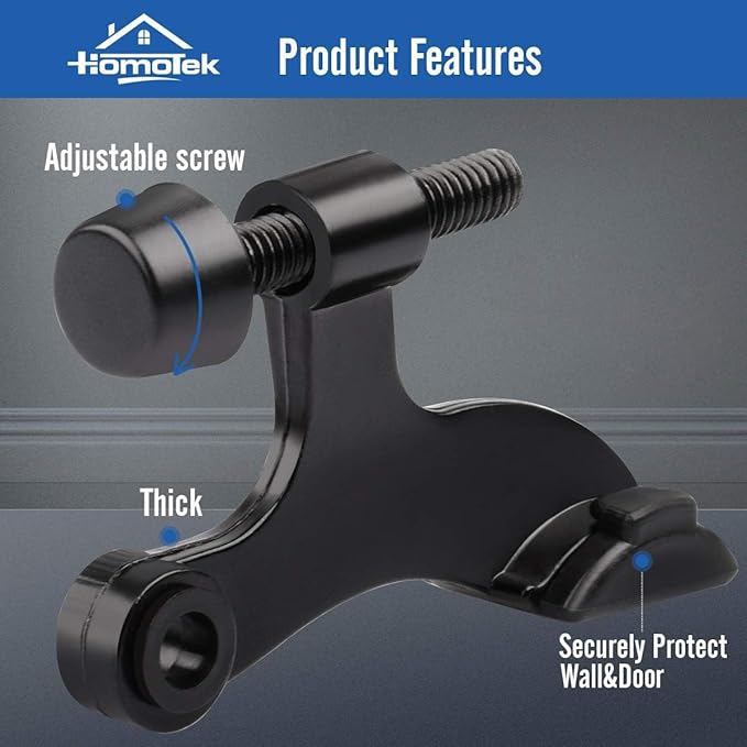HOMOTEK 12 Pack Hinge Pin Black Door Stopper,Adjustable Deluxe Heavy Duty Door Stopper 2-1/2"x1-3/4”,with Black Rubber Bumper Tips