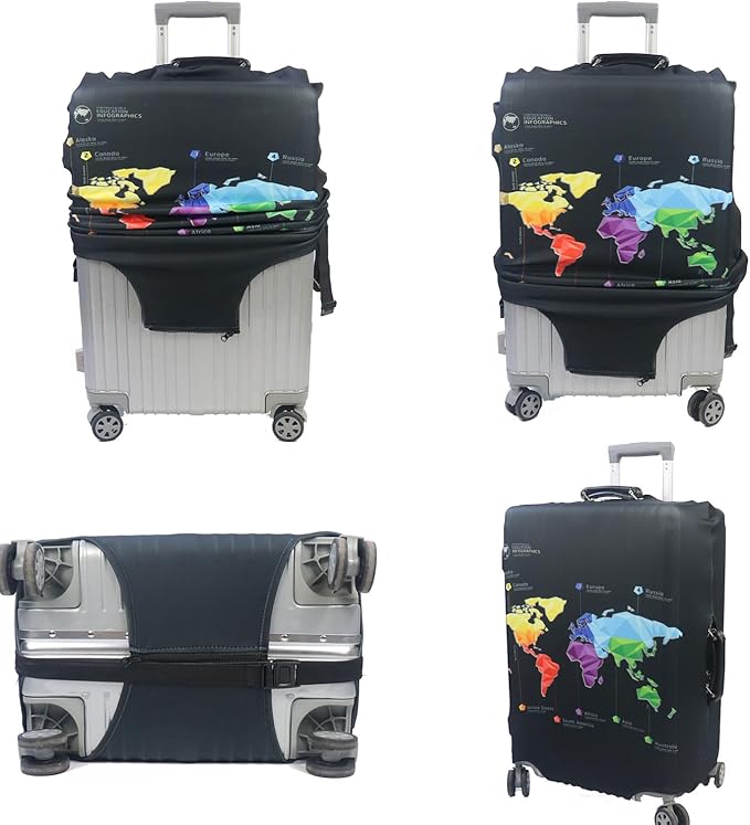MosaiRudo Thicker Luggage Cover Elastic Suitcase Cover Protector Fits 18-32 Inch Suitcase Travel Accessories (Abstract Map, S)