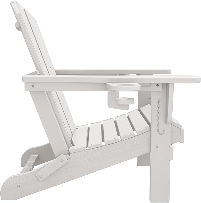 SERWALL Adirondack Chair with Cup Holders - Composite Adirondack Chairs Set of 6 HDPE Outdoor Chairs All Weather Use- White