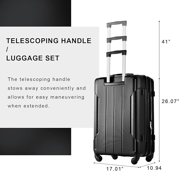 Merax Luggage Sets of 2 Suitcases With Wheels, Expandable and Lightweight, TSA Lock, Hardside Spinner Carry On Luggage (20 28 inch Black)