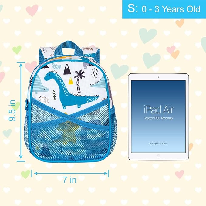 AGSDON Toddler Backpack with Leash, 9.5" Baby Dinosaur Safety Leashes Removable Tether Bookbag