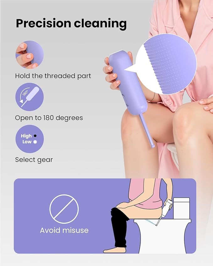 Electric Portable Bidet for Travel, Rechargeable USB-C Handheld High Pressure Sprayer, Camping 6.8oz Smart Foldable Water Storage, 2000mAh Battery Long Life, Personal Cleaner for Men & Women (Purple)