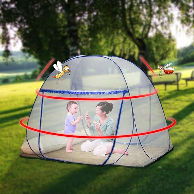 Pop-up Mosquito net Double Bed,L79x W59 x H59 in Double Door Zip Portable Tent Travel Mosquito net Free-Standing use one Compartment to Install Suitable for Bedroom no Hooks,L200*W150*H150CM