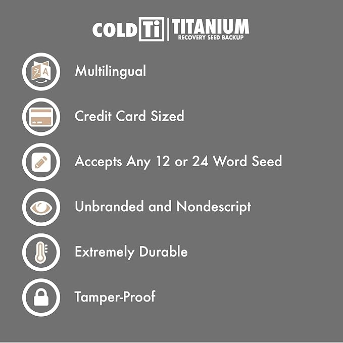ColdTi - Titanium Bitcoin Seed Plates for Ultra-Secure Ethereum and Crypto Seed Phrase Storage (2 Plates w / 1 Scribe & Anti-Tamper Seals) - Premium Seed Phrase Metal.