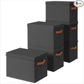 Storage Bins with Lids - Fabric Storage Baskets for Shelves, 6 Pack Foldable Decorative Boxes with Handles, Stackable Organizer Bins for Home, Nursery, Dorm, Black