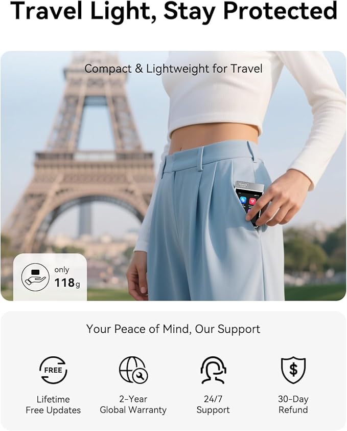 Wooask A9S Translation Earbuds Real Time with ChatGPT, No APP Needed, No Subscription, Languages Translator Device Support 140+ Languages Online/Offline/Photo Translation for Business & Travel