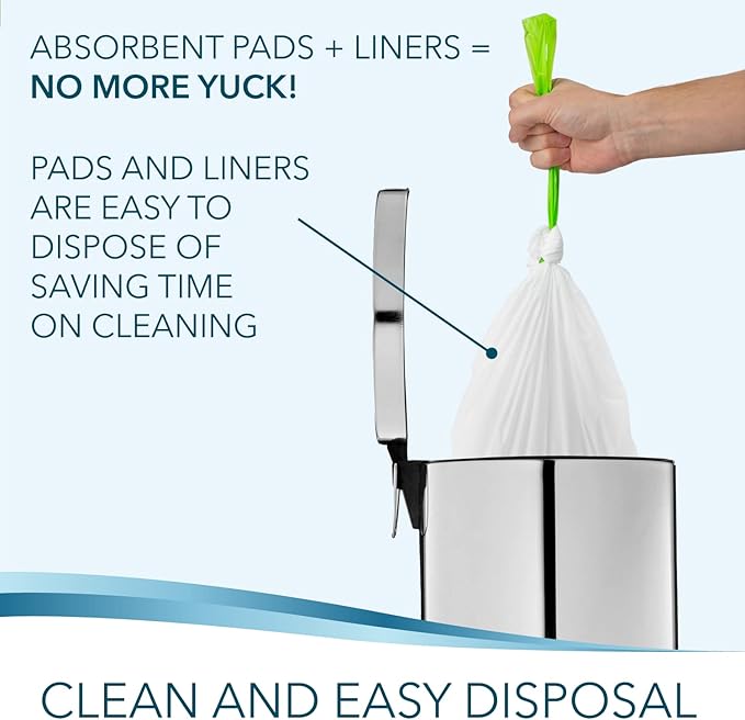 Disposable Bedside Commode Liners and Pads for Portable Toilet Chair Seat Bucket and Bedpan | Combo Pack of 24 Waste Bags and 24 Absorbent Pads | Universal Fit