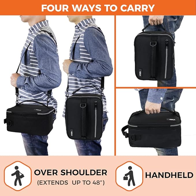 opux Insulated Lunch Box for Men Women Adult, Compact Lunch Bag for Kids Boy Girl Teen, Soft Lunch Cooler Bag for Work School, Leakproof Lunchbox Lunch Pail with Clip-on Buckle, Black