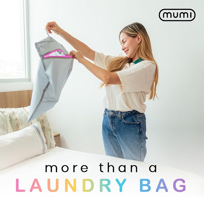 MUMI Travel Laundry Bag – Moisture & Smell-Proof Wash Bag with Folding Hanger & Outer Pouch | Large Washable Bags for Suitcase, Gym & Packing | Clothes Organizer for Trips & Storage - Black