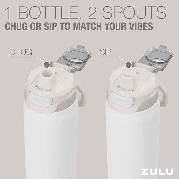 ZULU Powerfill Pro 24oz Stainless Steel Water Bottle with Quick Fill Lid, Triple Walled Vacuum Insulated Metal, Leak Proof Locking Lid, Sip and Chug, Reusable BPA Free, White