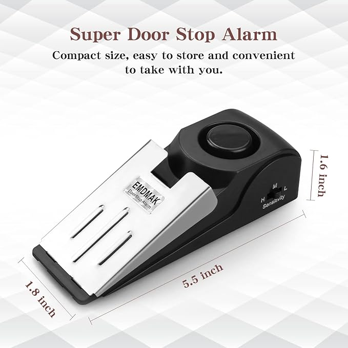 EMDMAK Door Stop Alarm with 120DB Siren Door Stop for Home & Travel (Black) (Pack of 1)
