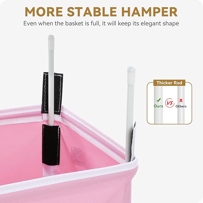SOLEDI Slim Laundry Hamper with Lid, Narrow Laundry Basket with Removable Bags, Dirty Clothes Hamper with handle, Small Hamper perfect for Laundry room, Bathroom, Bedroom, Small spaces. 70L Pink