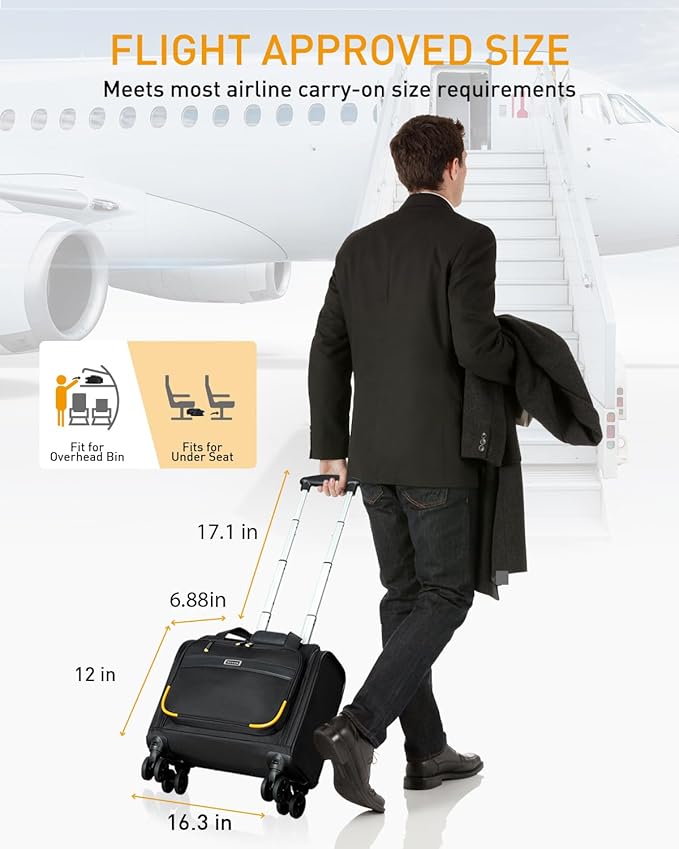 Rolling Laptop Bag, Rolling Briefcase with 4 Spinner Wheels, 13 Inch 1680D Nylon Water Resistant Computer Bag for Men and Women Work Travel, Black