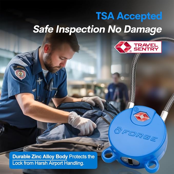 Forge TSA Approved Luggage Locks Ultra-Secure Dimple Key Travel Cable Locks with Zinc Alloy Body- 4 Locks, Black, Blue, red, Green.