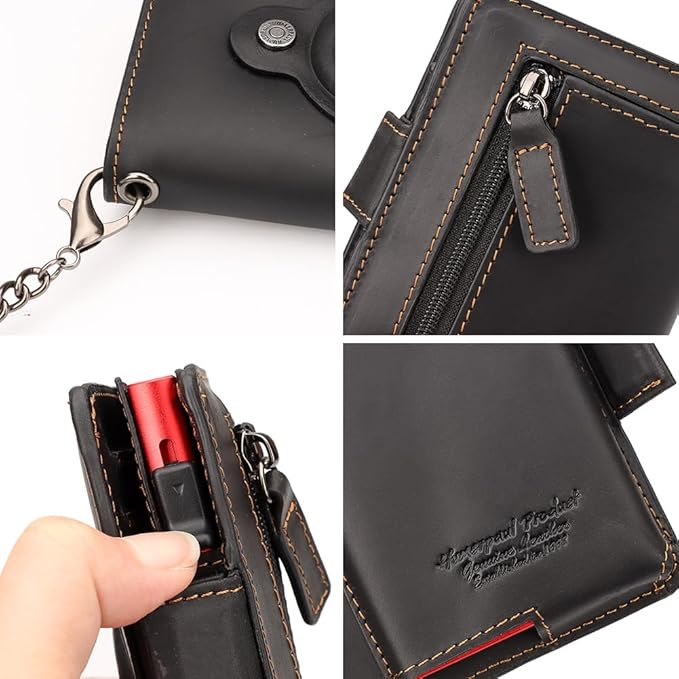 Mens Wallet Card Holder: Pop Up Aluminum Case, Genuine Leather, Smart, RFID Blocking, Slim, Minimalist, Front Pocket - 9-12Capacity | ID Window | Cash Slot