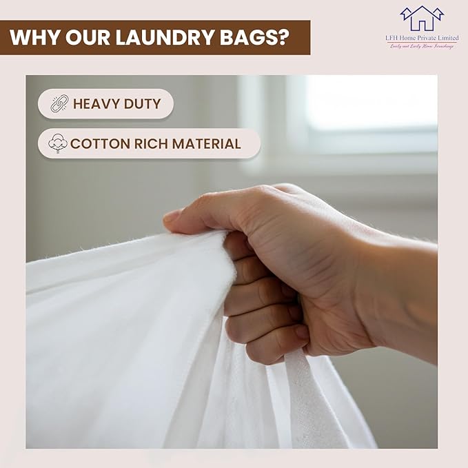 LFH Home Cotton Canvas Large Laundry Bag with Handle, Heavy Duty Drawstring Closure Washable Laundry Bags, School Travel, Home, Hotel, College Dorm, Organizer Sack, Toy Clothes 28x40 (Pack of 6)-White