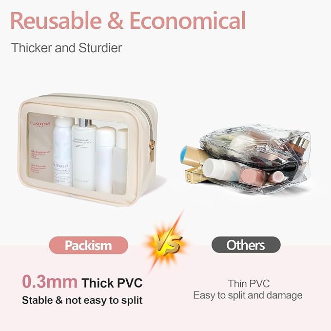 PACKISM TSA Approved Toiletry Bag - Upgrade Color-Edged Clear Makeup Bags, Clear Toiletry Bags For Traveling Fits Various Storage Needs