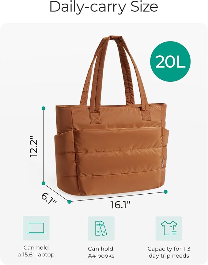 BAGSMART Tote Bag for Women, Lightweight Puffy Tote Bag with Compartments Shoulder Bag Handbag for Travel, Work, Gym,