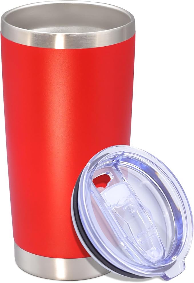 20 oz Tumbler with lid Double Wall Vacuum Insulated Tumblers Stainless Steel Coffee Mug Travel Coffee Tumbler Powder Coated Tumbler Cup Keep Hot&Cold- (Red 1 Pack)