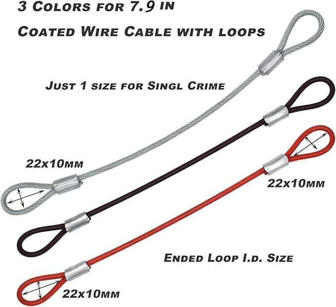 15 pcs 7.9 inch (20cm) 3mm Thickness Galvanized Steel Wire Cable with Loops Vinyl Cover Coated Short Rope Lanyard Lock Safety Tether Chains, Black