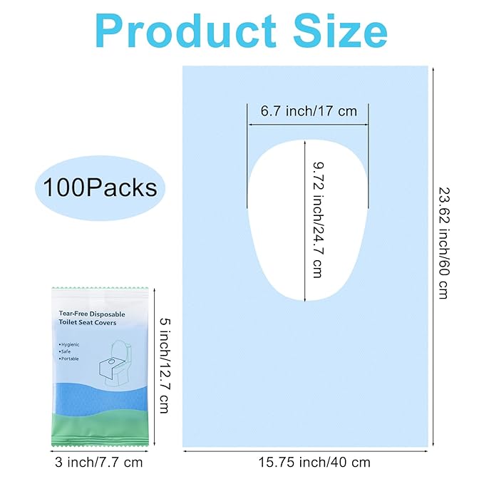 100 Packs Tear-Free Toilet Seat Covers Disposable for Adults and Kids, 16x24 Inch Waterproof Non-Slip Disposable Toilet Seat Cover for Travel, Public Toilet, Outdoors (Individual Package)
